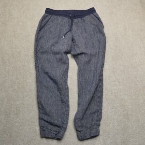 Athleta Linen Pants Womens Size 6 Blue Pinstriped Pull On Tapered Leg Drawstring